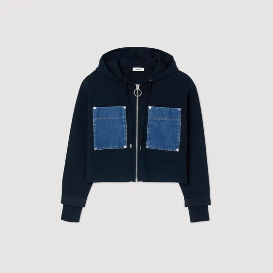 Áo hoodie len phối denim 1 Xanh Navy