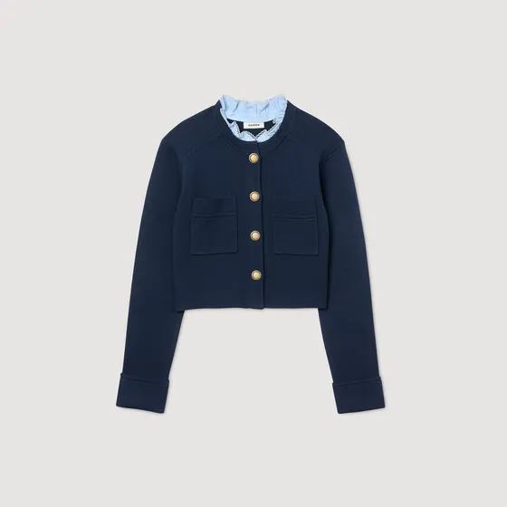 Áo khoác cardigan cổ bèo nhún 2 Xanh navy
