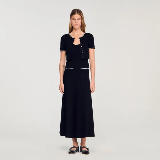 Áo cardigan đính đá dáng crop 2 Đen