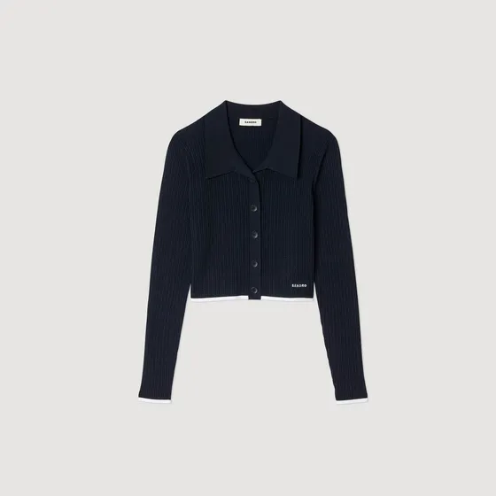 Áo Cardigan Cropped Cổ Polo 2 Xanh Navy