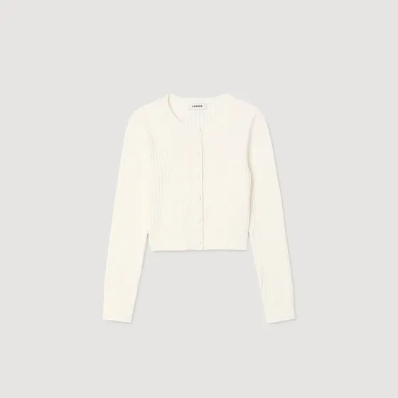 Áo cardigan dệt kim dáng crop 1 Trắng Ecru