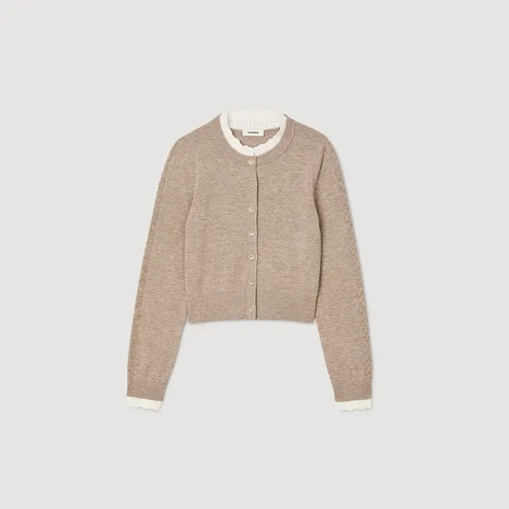Cardigan có cổ áo màu tương phản 2 Nâu xám