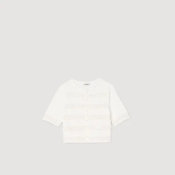 Cardigan ngắn đính ngọc 2 Trắng ngà