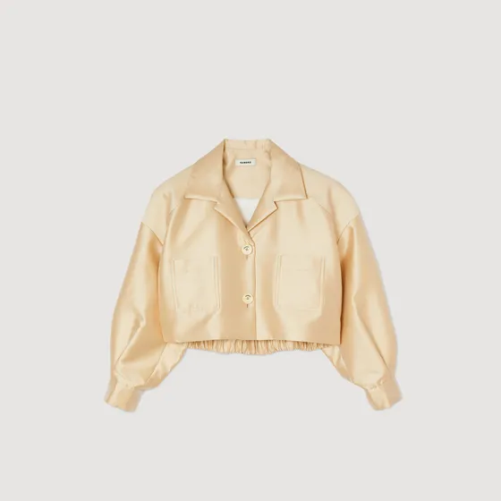 Áo sơ mi dáng crop satin 310 Be