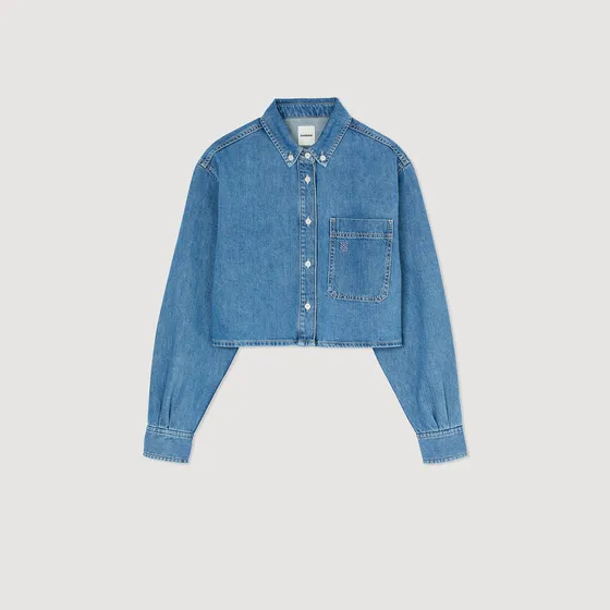 Áo sơ mi denim dáng crop 1 Xanh denim