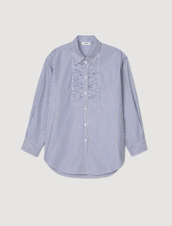 Áo sơ mi oversized kẻ sọc đính đá 1 Xanh dương