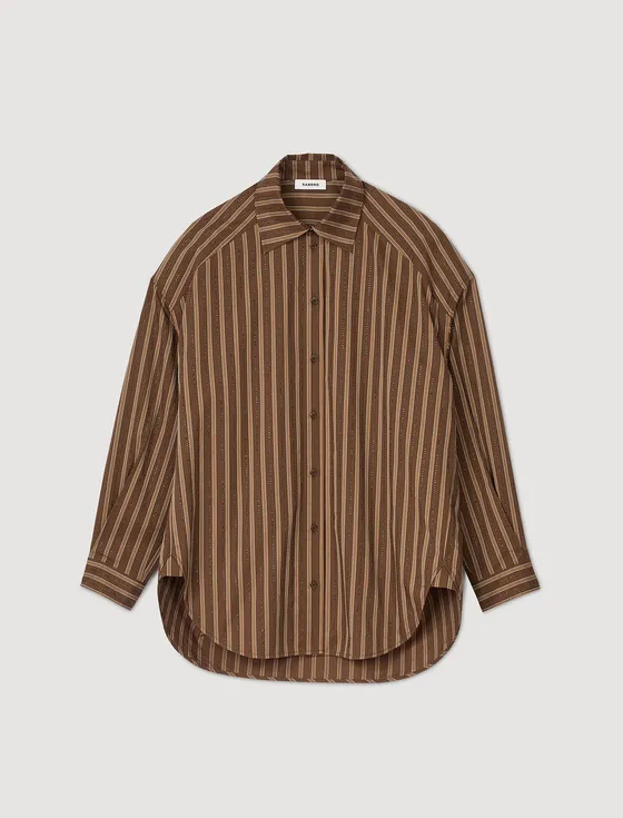 Áo sơ mi oversize họa tiết kẻ sọc 2 Nâu
