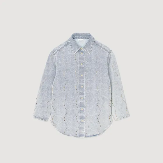 Áo sơ mi denim đính đá 310 Xanh jean