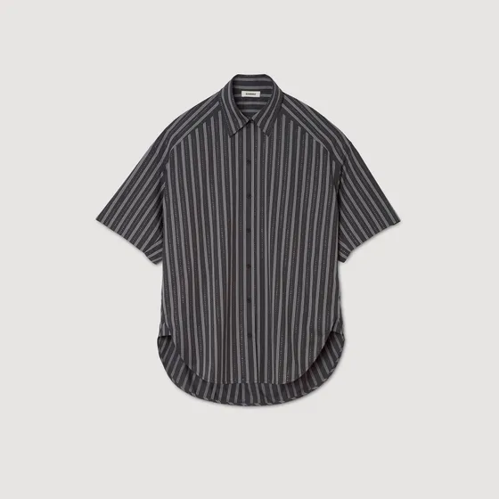 Áo sơ mi oversize kẻ sọc đính đá 310 Xám