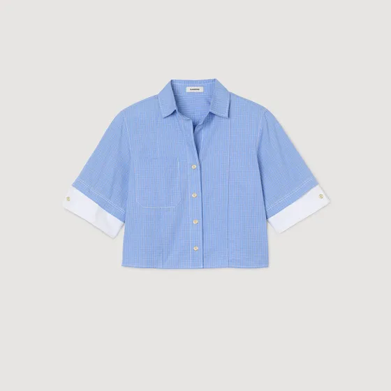 Áo sơ mi kẻ caro oversize 310 Xanh da trời / Trắng