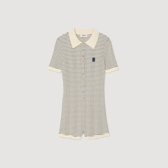 Bộ playsuit dệt kim sọc 34 Trắng Ecru
