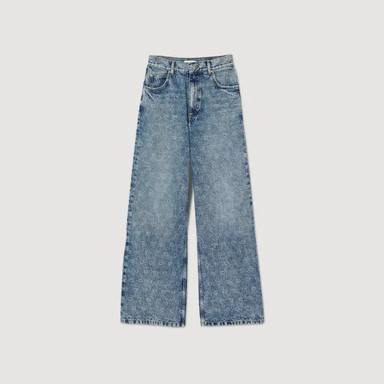 Quần jeans ống rộng in trái tim 34 Xanh denim
