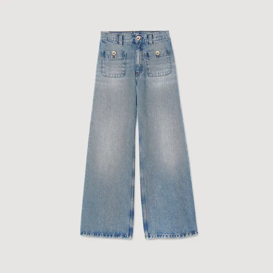Quần jeans phối khuy 34 Xanh denim