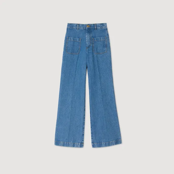 Quần jeans ống rộng lưng cao 34 Xanh denim