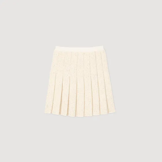 Chân váy tweed ngắn xếp ly 38 Trắng Ecru