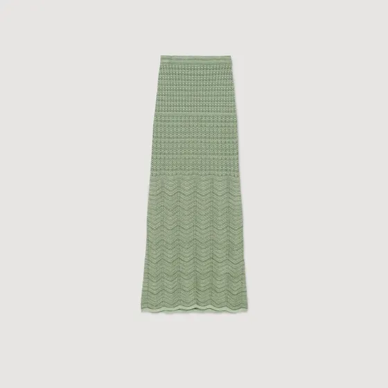 Chân váy dệt kim dài 36 Xanh lá