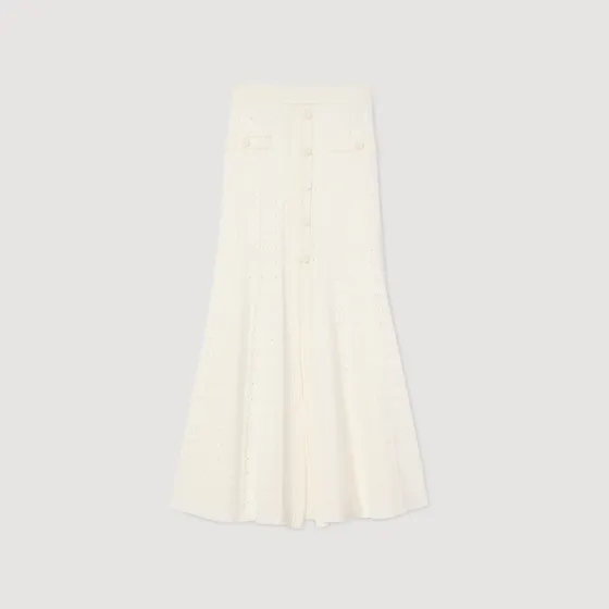 Chân váy maxi pointelle xẻ tà 36 Trắng Ecru