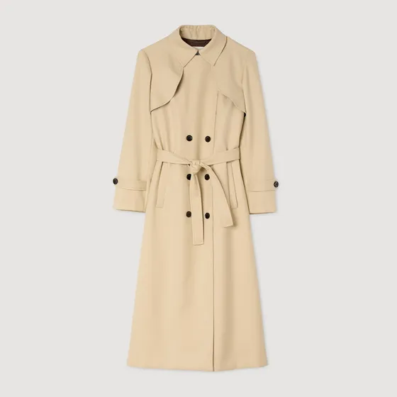 Áo trench coat hai hàng khuy thắt đai 36 Be
