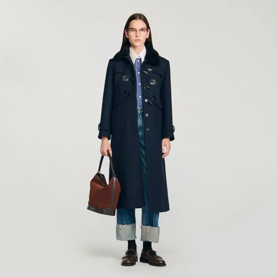 Áo khoác dài cổ velvet 34 Xanh Navy