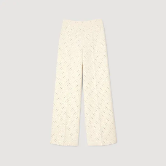 Quần vải tweed đính đá 34 Trắng Ecru