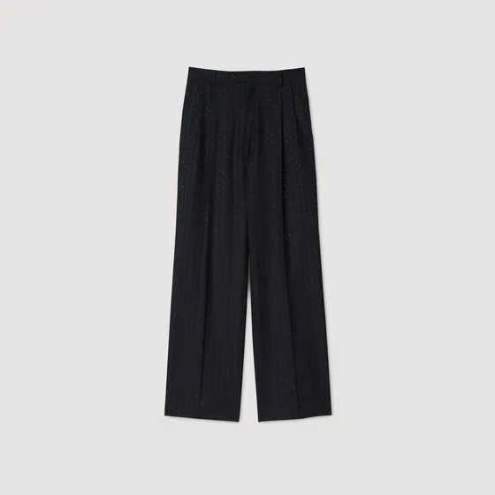 Quần kẻ sọc đính đá 38 Xanh Navy