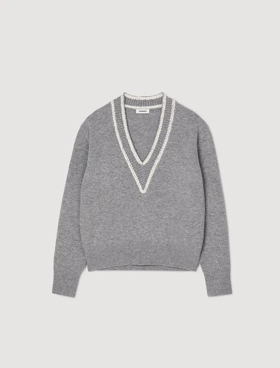 Áo len cashmere cổ tim 1 Xám
