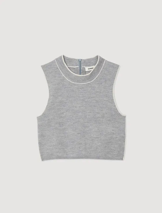 Áo dáng crop dệt kim 310 Xám