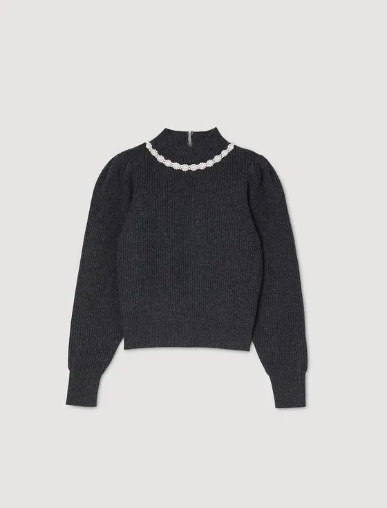 Áo len cashmere đính cườm 310 Xám đậm