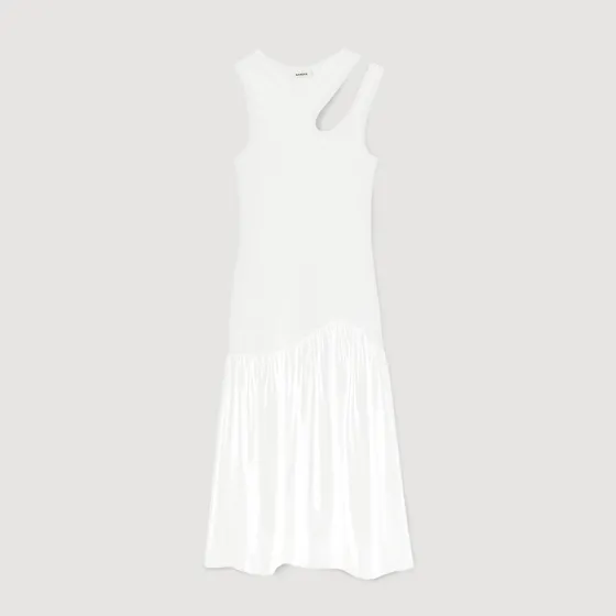 Đầm maxi hai chất liệu 34 Trắng