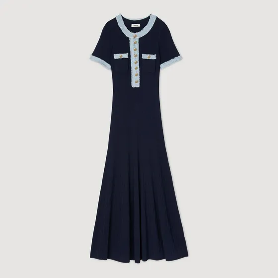 Đầm midi dệt kim denim 38 Xanh đen