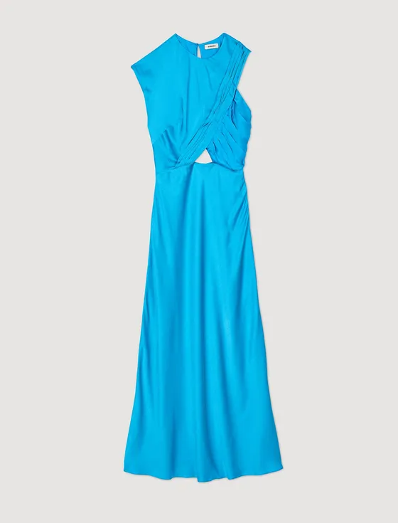 Đầm maxi satin 34 Xanh dương