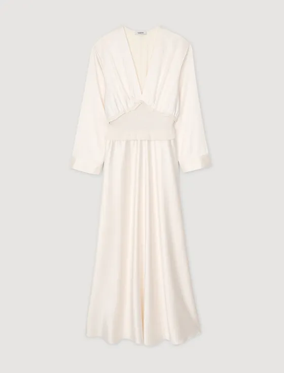 Đầm dài maxi hiệu ứng satin 40 Trắng Ecru