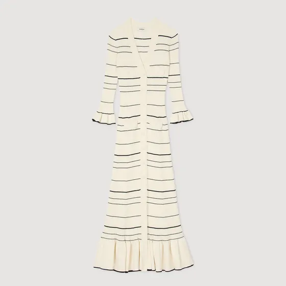 Đầm maxi dệt kim kẻ ngang 36 Trắng Ecru