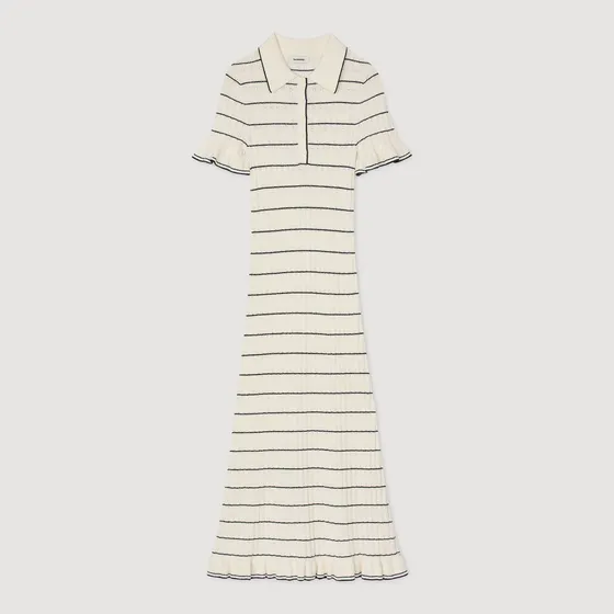 Đầm maxi dệt kim cổ polo 38 Trắng Ecru