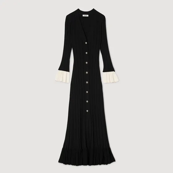 Đầm maxi dệt kim hai tông màu 38 Đen