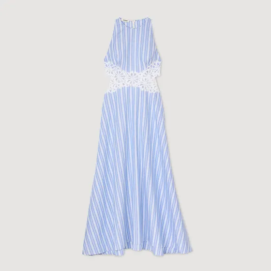 Đầm maxi kẻ sọc phối ren 36 Xanh dương