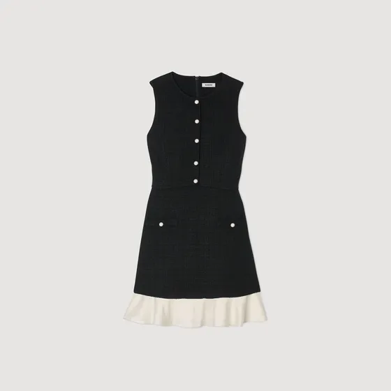 Đầm ngắn vải tweed hai tông màu 38 Đen
