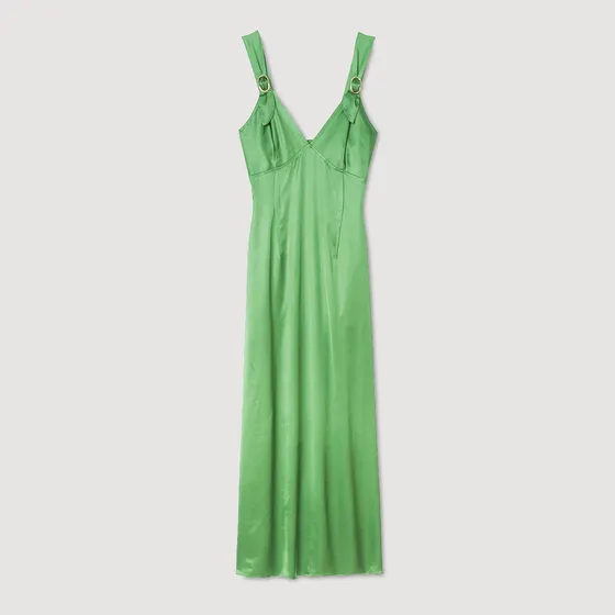 Đầm dài hiệu ứng satin 38 Xanh lá
