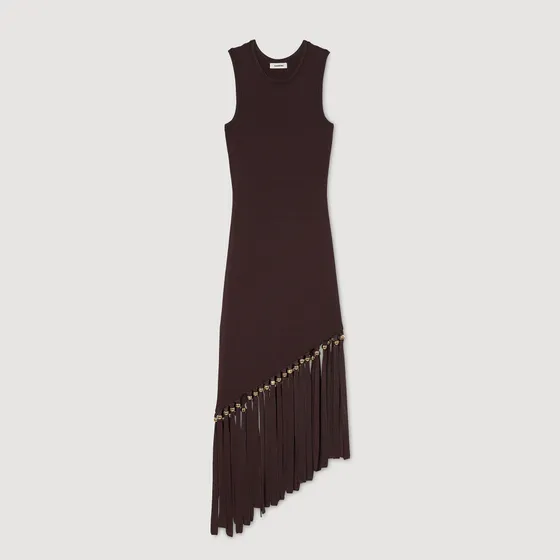Đầm maxi tua rua đính đá 36 Nâu