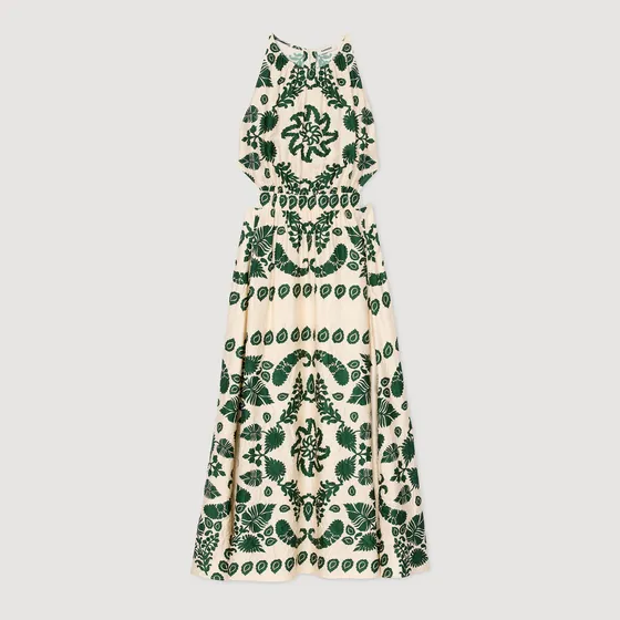 Đầm maxi họa tiết lá 34 Trắng Ecru