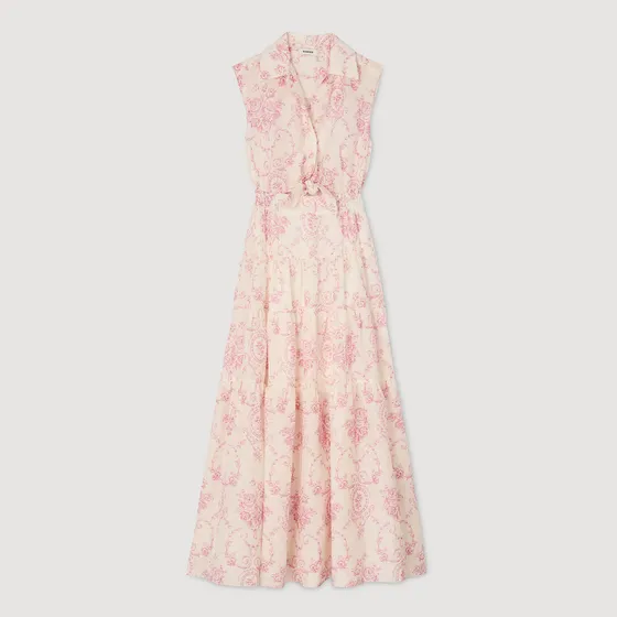 Đầm maxi Canberra cổ sơ mi màu hồng / ecru 38 Hồng
