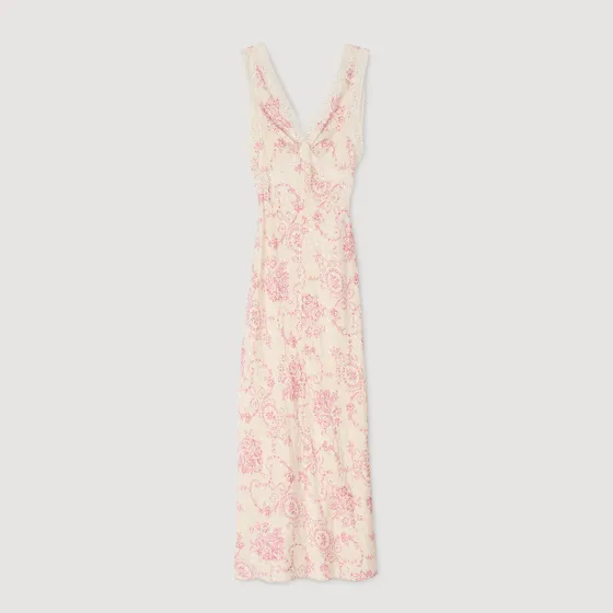 Đầm maxi Brisbane viền ren hồng / ecru 38 Hồng