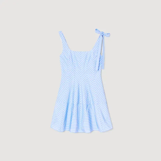 Đầm mini kẻ quai thắt nơ 38 Xanh dương
