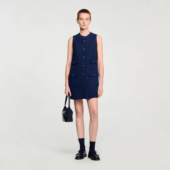 Đầm ngắn tweed 38 Xanh Navy