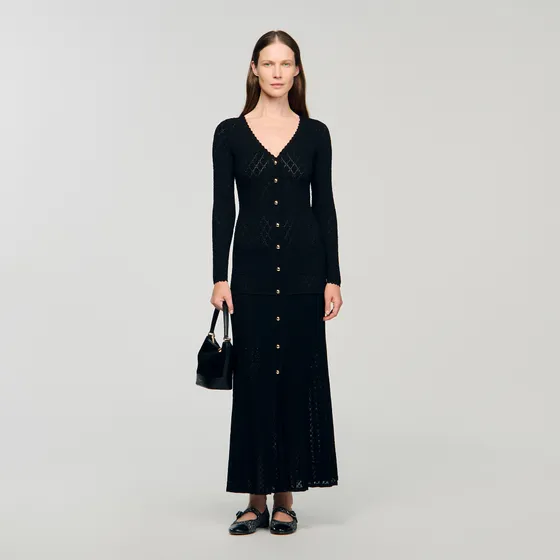 Đầm maxi dệt kim lạ mắt 38 Đen