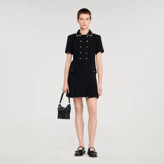 Đầm tweed ngắn gắn khuy 34 Đen