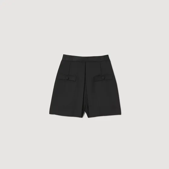 Quần short lưng cao phối khuy 36 Đen