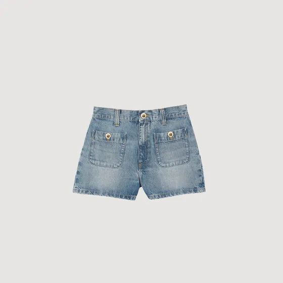 Quần shorts denim phối khuy 34 Xanh denim