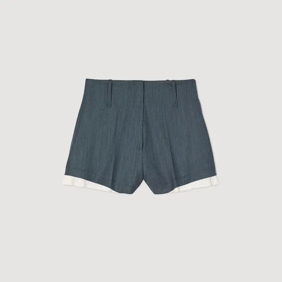 Quần short kẻ sọc viền xếp nếp 36 Xanh dương