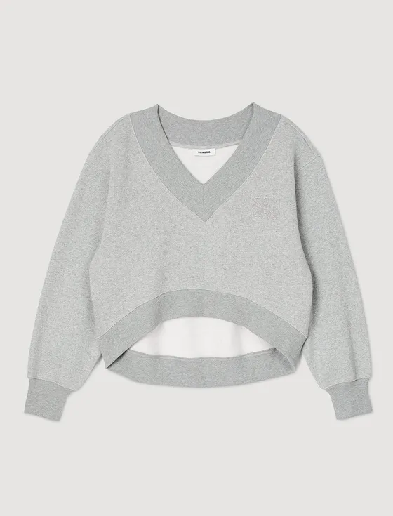 Áo nỉ len oversized cổ V 310 Xám